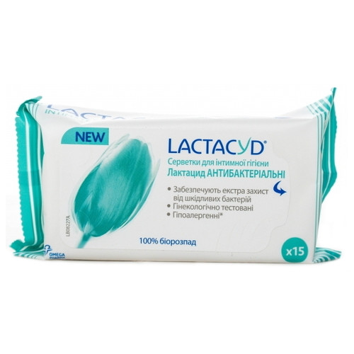 Серветки для інтимної гігієни Lactacyd Антибактеріальні 15 шт (5391520945632) фото №1