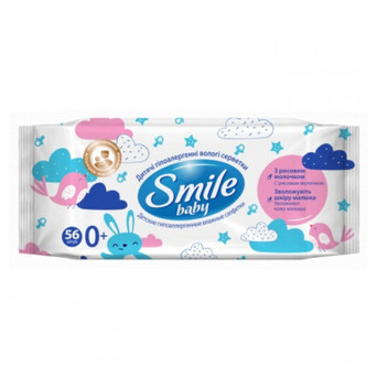 Дитячі вологі серветки Smile baby з рисовим молочком, 56 шт (4823071649215) фото №1