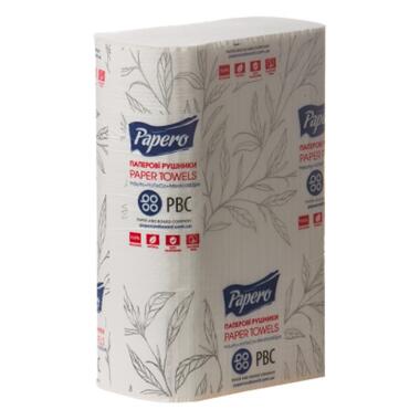 Рушники паперові целюлозні V-подібні PAPERO 21х219 см, 150 листів, 2-х шар., білий фото №1