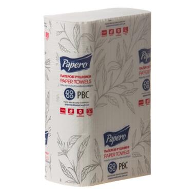Рушники паперові целюлозні V-подібні PAPERO 21х22 см, 150 листів, 2-х шар., білий фото №1