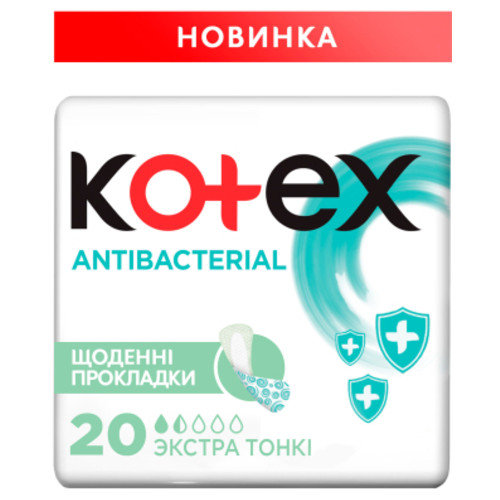 Щоденні прокладки Kotex Antibacterial Extra Thin 20 шт. (5029053549132) фото №1