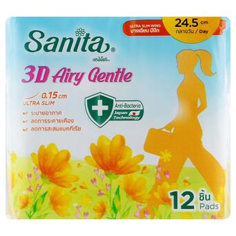 Гігієнічні прокладки Sanita 3D Airy Gentle Ultra Slim Wing 24.5 см 12 шт (8850461090803) фото №1