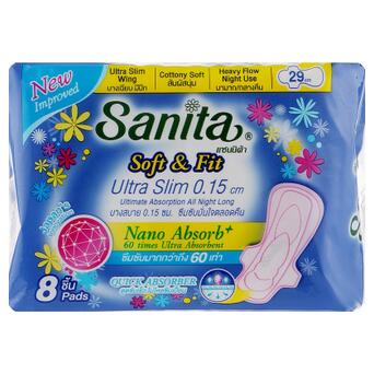 Гігієнічні прокладки Sanita Soft&Fit Ultra Slim Wing 29 см 8 шт (8850461601610) фото №1