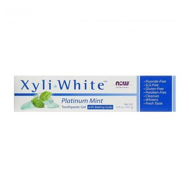 Гелева зубна паста з гідрокарбонатом натрію без фтористих сполук м'ята Now Foods (Xyliwhite™ Toothpaste Gel Platinum Mint) 181 г (NOW-08091) фото №2