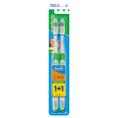 Зубна щітка Oral-B 1+1 Maxi Clean 1-2-3 3-ефекти середньої жорсткості 2 шт. (3014260110628/3014260110659) фото №1