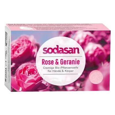 Тверде мило Sodasan органічне омолоджувальне Роза-Герань 100 г (4019886190077) фото №1