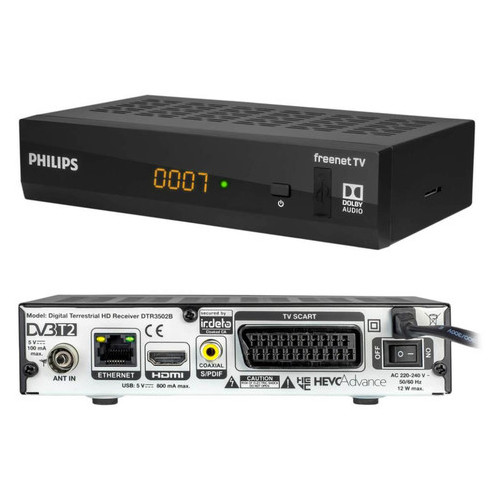 Телевизионная приставка Ethernet (RJ-45) DTR3502B с антенной PHILIPS 17,5х9см Черный фото №2