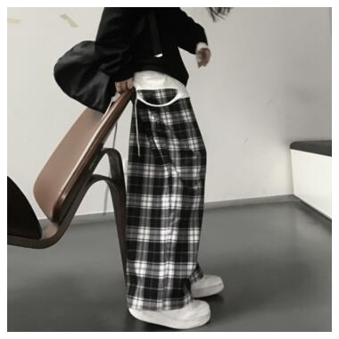Клітчасті штани широкі бавовняні L Doyuin чорний фото №3