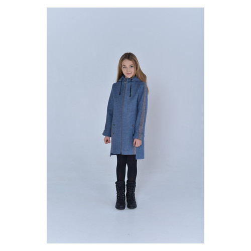 Пальто детское Татьяна Филатова модель 223 синее лампас серебро 146 фото №1
