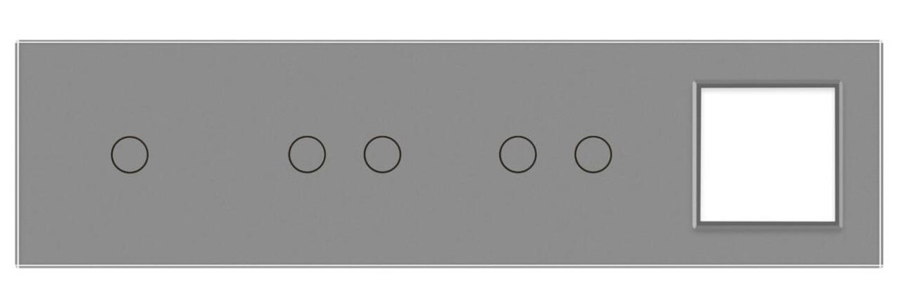 Сенсорна панель вимикача Livolo 5 сенсорів та розетку (1-2-2-0) сірий скло (VL-P701/02/02/E-8I) фото №2