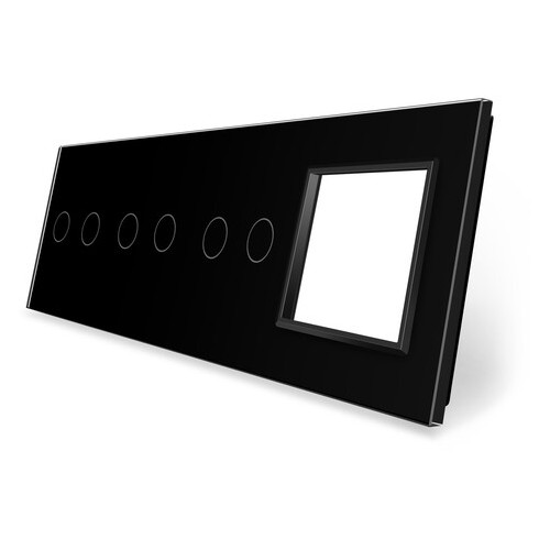 Сенсорна панель вимикача Livolo 6 сенсорів та розетку (2-2-2-0) чорне скло (VL-P702/02/02/E-8B) фото №1
