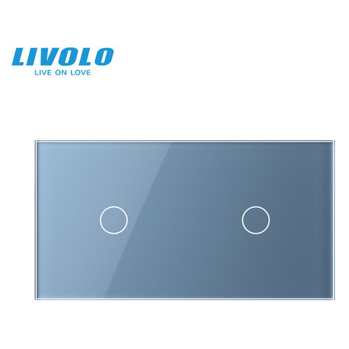 Сенсорна панель вимикача Livolo 2 каналу (1-1) блакитне скло (VL-C7-C1/C1-19) фото №2