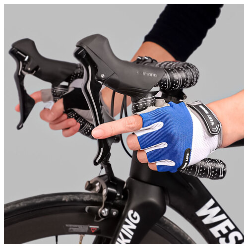 Рукавички велосипедні спортивні West Biking 0211189 L Blue з короткими пальцями фото №5