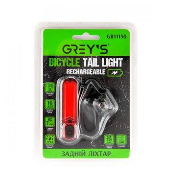 Ліхтарик на велосипед задній Greys 10xLEDs 7 режимів роботи IPX4, microUSB GR11150 фото №3