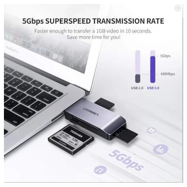 Кардридер Ugreen USB-A 3.0 to TF/SD/CF/MS Multifunction Card Reader Multi-Read (50541) фото №4