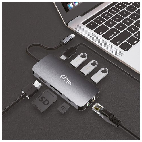 Док-станція USB3.1 Type-C --> HDMI/USB 3.0x3/RJ45/SD/MicroSD/PD 100W Hub Pro 8-in-1 Media-Tech (MT5044) фото №5