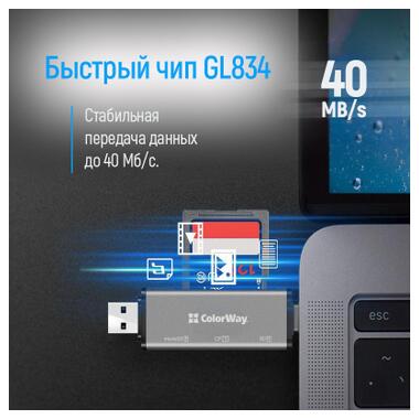 Кардридер ColorWay USB 2.0/USB-C для CF/SD/MicroSD (CW-CR-01) фото №6