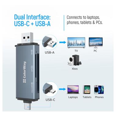 Кардридер ColorWay USB 2.0/USB-C для CF/SD/MicroSD (CW-CR-01) фото №5