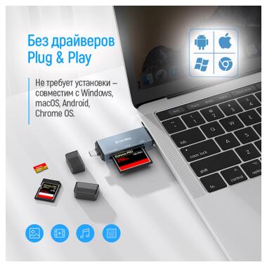 Кардридер ColorWay USB 2.0/USB-C для CF/SD/MicroSD (CW-CR-01) фото №8