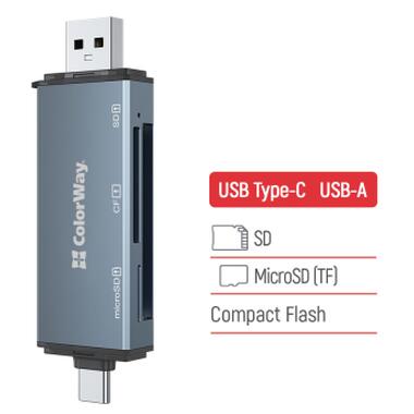 Кардридер ColorWay USB 2.0/USB-C для CF/SD/MicroSD (CW-CR-01) фото №4
