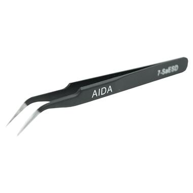 Пінцет (вигнутий) Aida 7-SA ESD (ST-15) чорний з антистатичниим покриттям фото №1