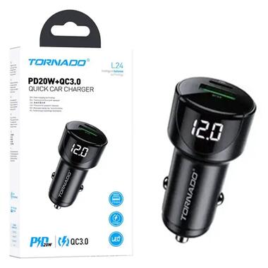 Автомобільний зарядний пристрій TORNADO L24 (Power Delivery 20W / QC 3.0) Black фото №3