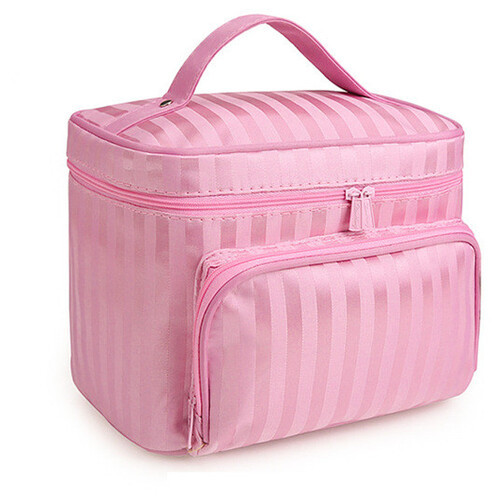 Косметичка дорожня жіноча Рожевий із смужкою Travel bag 22 х 17 х 16 см фото №1