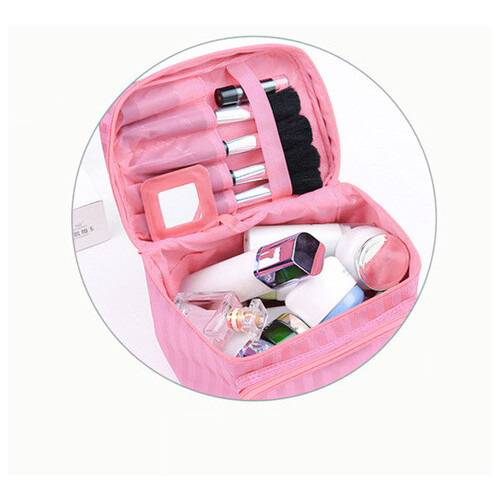 Косметичка дорожня жіноча Рожевий із смужкою Travel bag 22 х 17 х 16 см фото №2