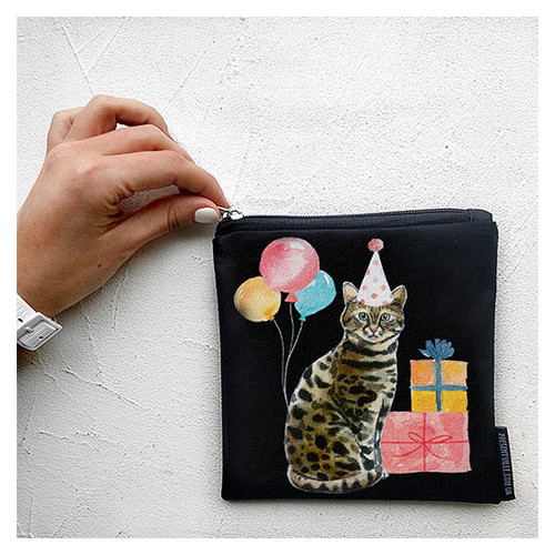 Косметичка квадратна Basic Кішка у святковому ковпаку KB_19M033_BL фото №2