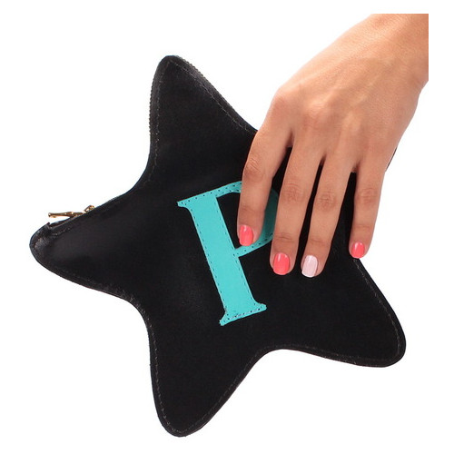 Шкіряний клатч-косметичка Poolparty Star (star-black-blue) фото №2