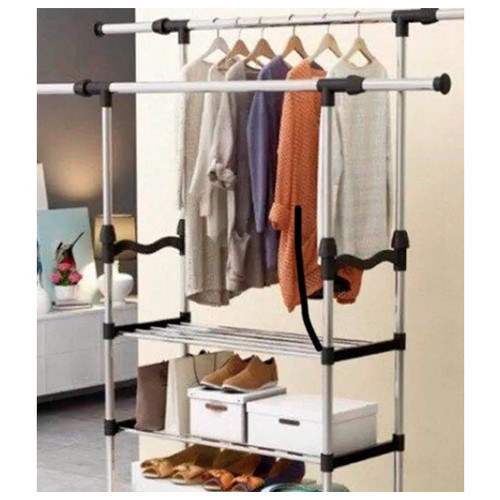 Вішалка для одягу Triple Stand Hanger подвійна телескопічна 3 полиці для взуття 160х80х38 см (Triple Stand Hanger_704) фото №9