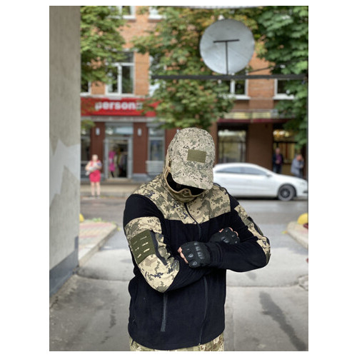 Кофта флісова чоловіча військова тактична з липучками під шеврони ЗСУ Піксель 8031 48 розмір чорна фото №6
