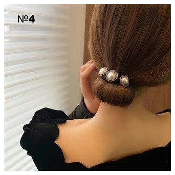 Елегантна шпилька-твістер для волосся з перлиною прикрасою (T-5667) фото №3