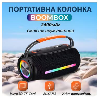 Колонка Bluetooth бездротова портативна з підсвіткою та USB BOOMSBOX 360 акумулятор 2400 mah FM AUX BOOMSBOX 360 (X360B) фото №1