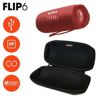 Портативна колонка  JBL FLIP 6 Red з чохлом  Carbon Fiber Case фото №2