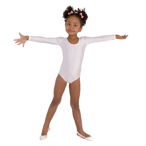 Детский спортивный боди для танцев и гимнастики VS-Sport DR-57-W белый Размер 34 (рост 134-140 см) фото №1