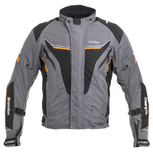 Чоловіча мото-куртка W-TEC Brandon - розмір L, чорно-сіро-жовтогаряча (21023-L-2) фото №1