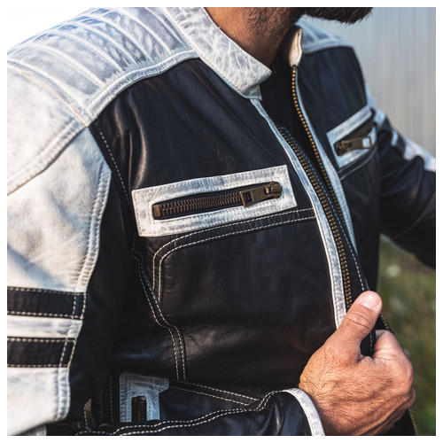 Чоловіча шкіряна мото куртка W-TEC Esbiker - чорно-біла/5XL (22807-5XL) фото №9
