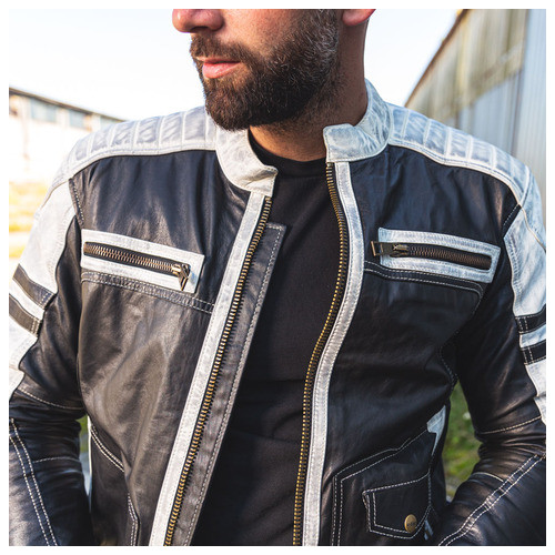 Чоловіча шкіряна мото куртка W-TEC Esbiker - чорно-біла/5XL (22807-5XL) фото №8