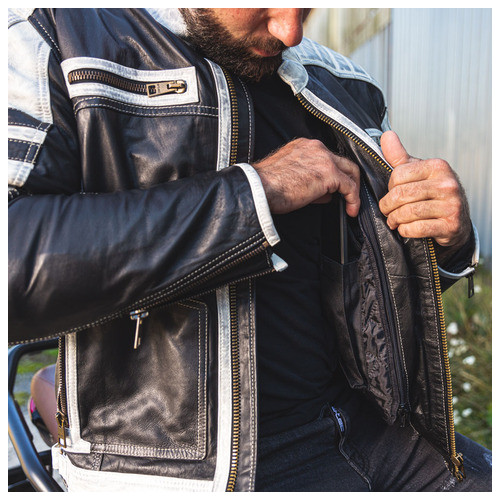 Чоловіча шкіряна мото куртка W-TEC Esbiker - чорно-біла/5XL (22807-5XL) фото №10