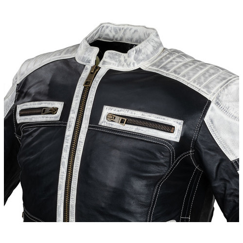 Чоловічі шкіряні мото куртки W-TEC Esbiker - чорно-біла/M (22807-M) фото №14