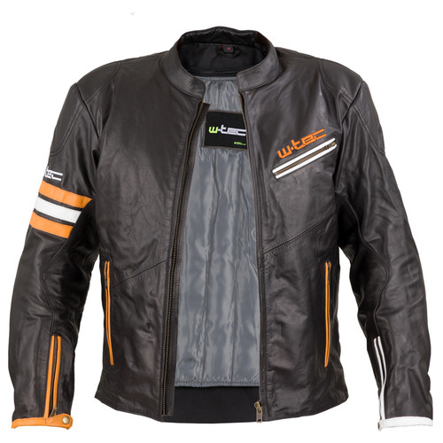 Шкіряна мото-куртка W-TEC Brenerro - розмір 3XL/чорно-оранжево-біла (17706-3XL) фото №2