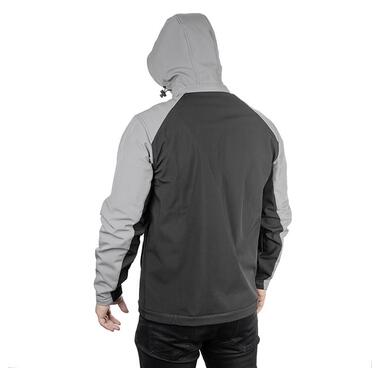 Куртка SOFTSHELL світло сіро-чорна, з капюшоном, тришарова, тканина стрейч 300 GSM 100D з водо-, вітрозахистом, розмір L INTERTOOL SP-3123 фото №7