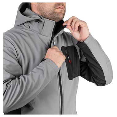 Куртка SOFTSHELL світло сіро-чорна, з капюшоном, тришарова, тканина стрейч 300 GSM 100D з водо-, вітрозахистом, розмір L INTERTOOL SP-3123 фото №5