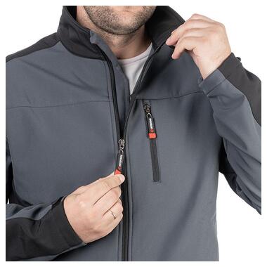 Куртка SOFTSHELL темно сіра-чорна, тришарова, тканина стрейч 300 GSM 100D з водо-, вітрозахистом, розмір М INTERTOOL SP-3132 фото №7