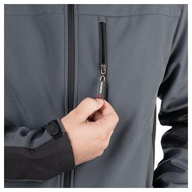 Куртка SOFTSHELL темно сіра-чорна, тришарова, тканина стрейч 300 GSM 100D з водо-, вітрозахистом, розмір М INTERTOOL SP-3132 фото №6