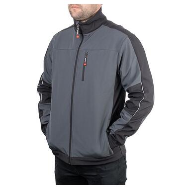 Куртка SOFTSHELL темно сіра-чорна, тришарова, тканина стрейч 300 GSM 100D з водо-, вітрозахистом, розмір М INTERTOOL SP-3132 фото №2