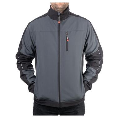 Куртка SOFTSHELL темно сіра-чорна, тришарова, тканина стрейч 300 GSM 100D з водо-, вітрозахистом, розмір М INTERTOOL SP-3132 фото №3