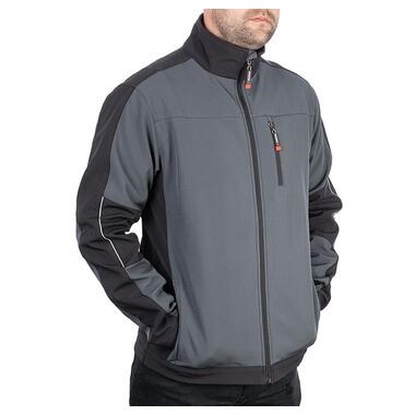Куртка SOFTSHELL темно сіра-чорна, тришарова, тканина стрейч 300 GSM 100D з водо-, вітрозахистом, розмір М INTERTOOL SP-3132 фото №5