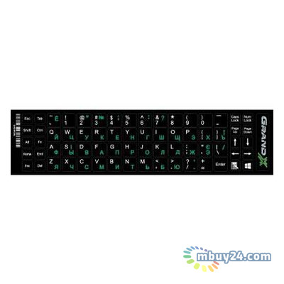 Наклейка на клавіатуру Grand-X 68 keys Cyrillic Green Latin White (GXDPGW) фото №1